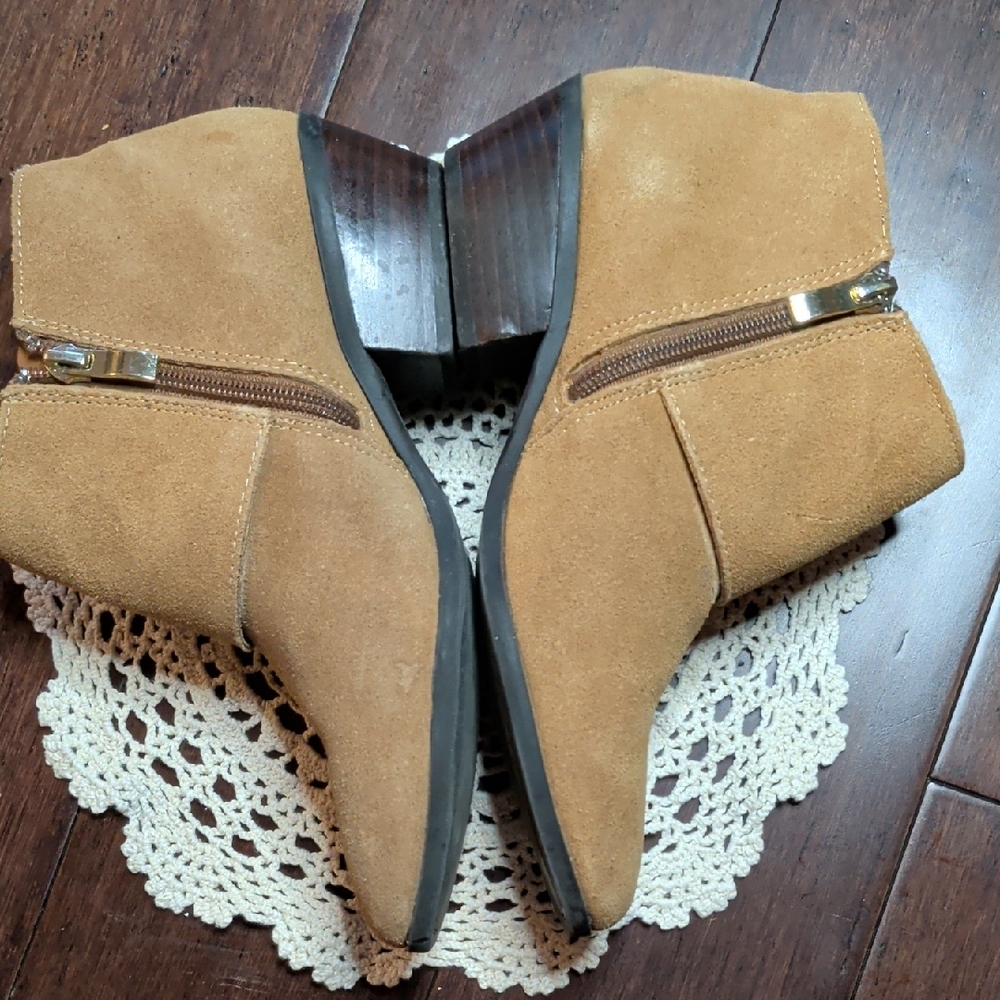 Apri By Italian Shoemakers Suede Buckle Ankle Booties in Tan - Picture 6 of 11